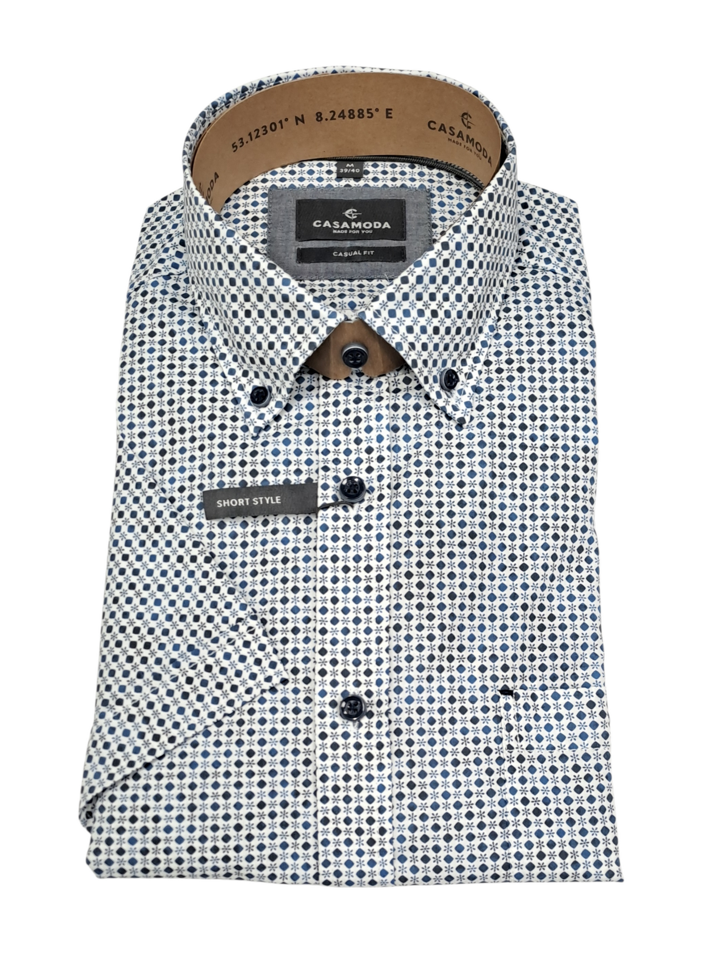 Casa Moda Short Sleeve Casual Shirt 100 - White/Blue