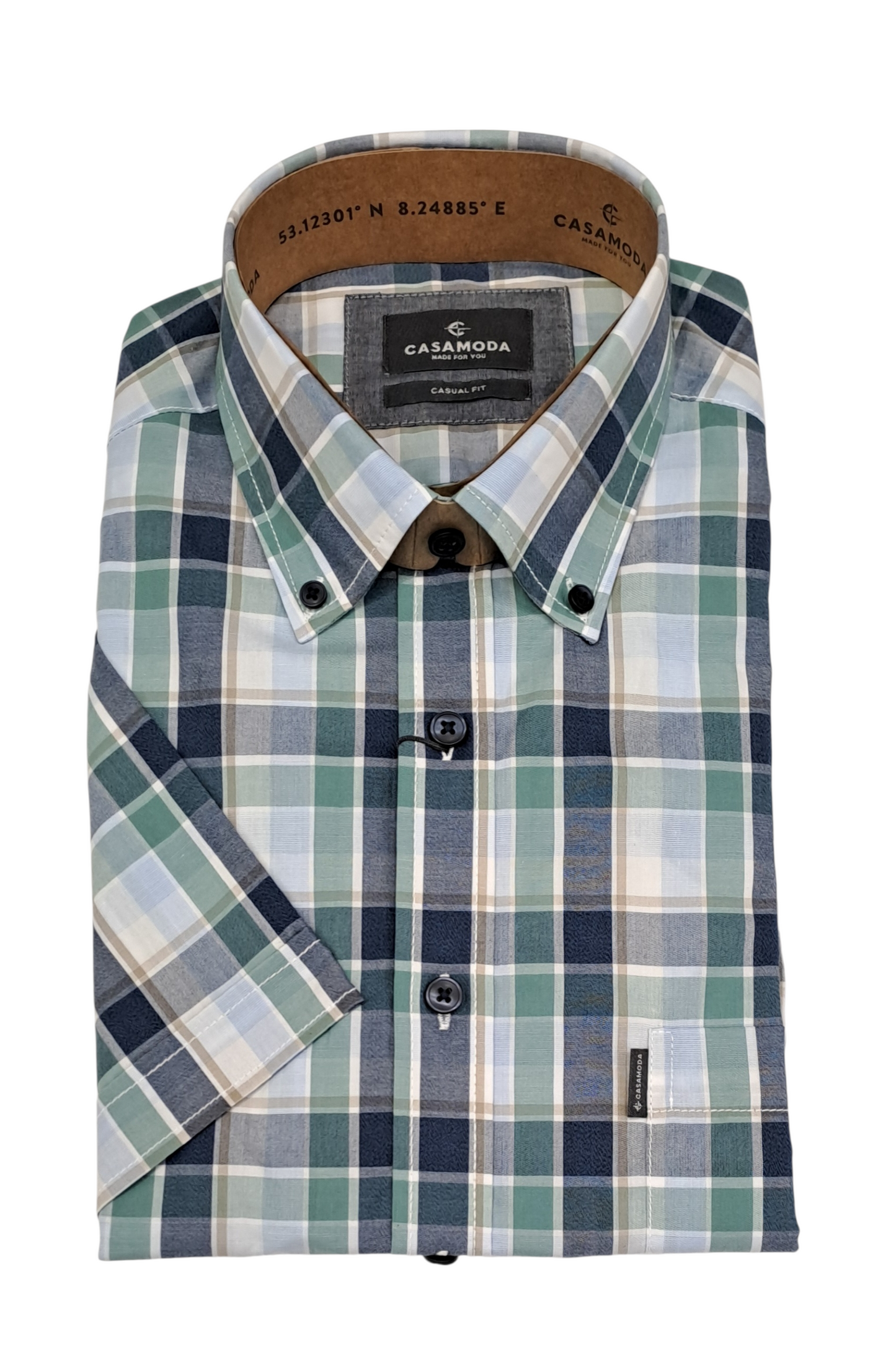 Casa Moda Checked Short Sleeve Casual Shirt 300 - Green