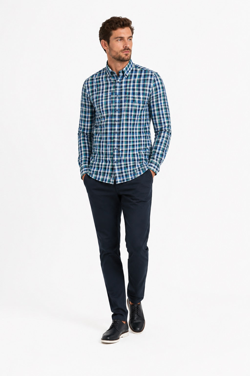 Casa Moda Long Sleeve Casual Check Shirt - Blue/Green