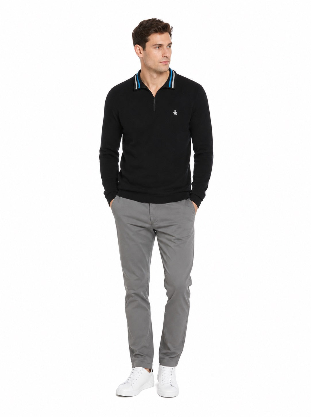 Original Penguin Retro Tipped Half Zip Sweatshirt - True Black