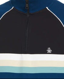 Original Penguin Quarter Zip Colour Block Stripe Sweatshirt - True Black