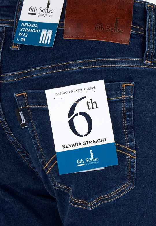 6th Sense Nevada Stretch Straight Cut Jeans - Night Time Blue