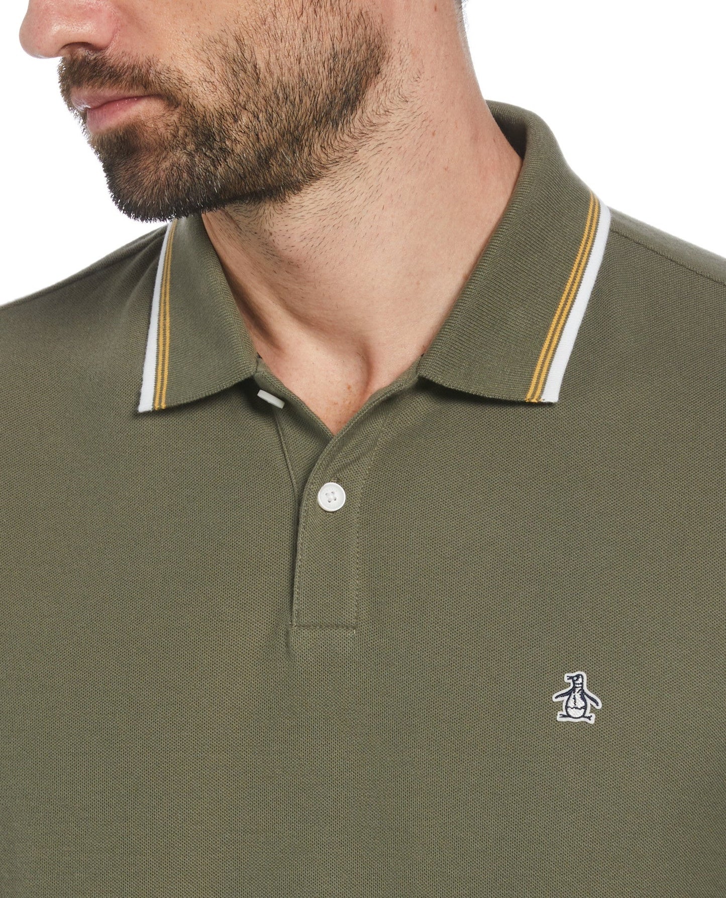 Original Penguin Organic Cotton Tipped Collar Polo Shirt - Dusty Olive
