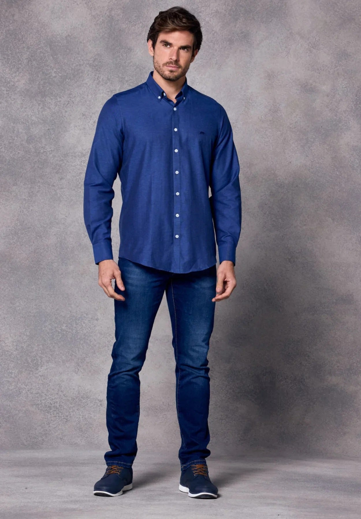 Rivet & Denim Long Sleeve Oxford Shirt - Steel