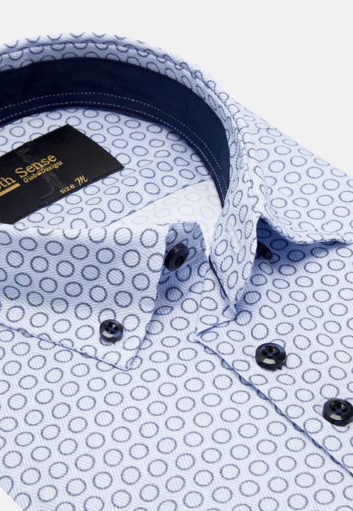 6th Sense Cirlce Print Short Sleeve Casual Shirt - 12 Blue