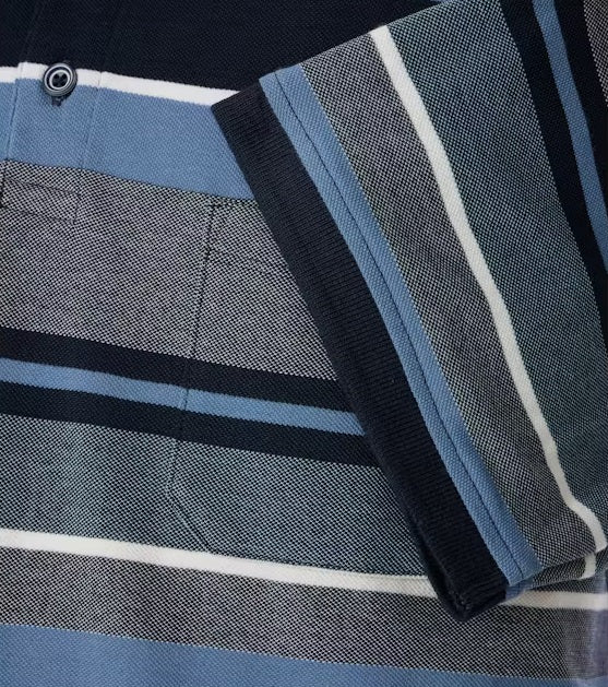 Casa Moda Short Sleeve Striped Polo Shirt - Blue