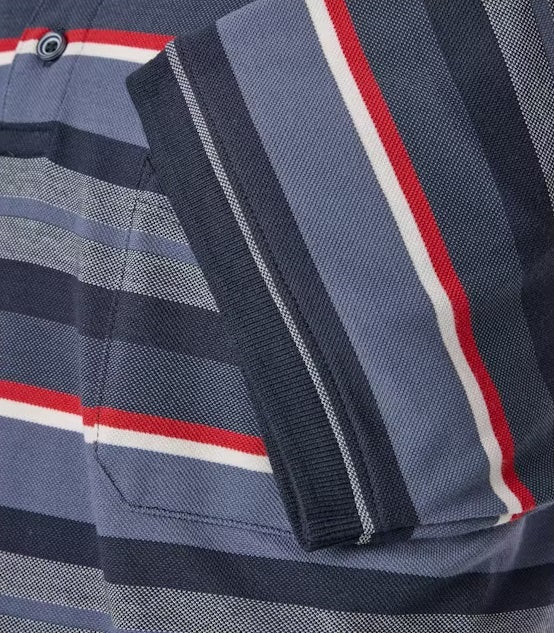 Casa Moda Short Sleeve Striped Polo Shirt - Dark Blue