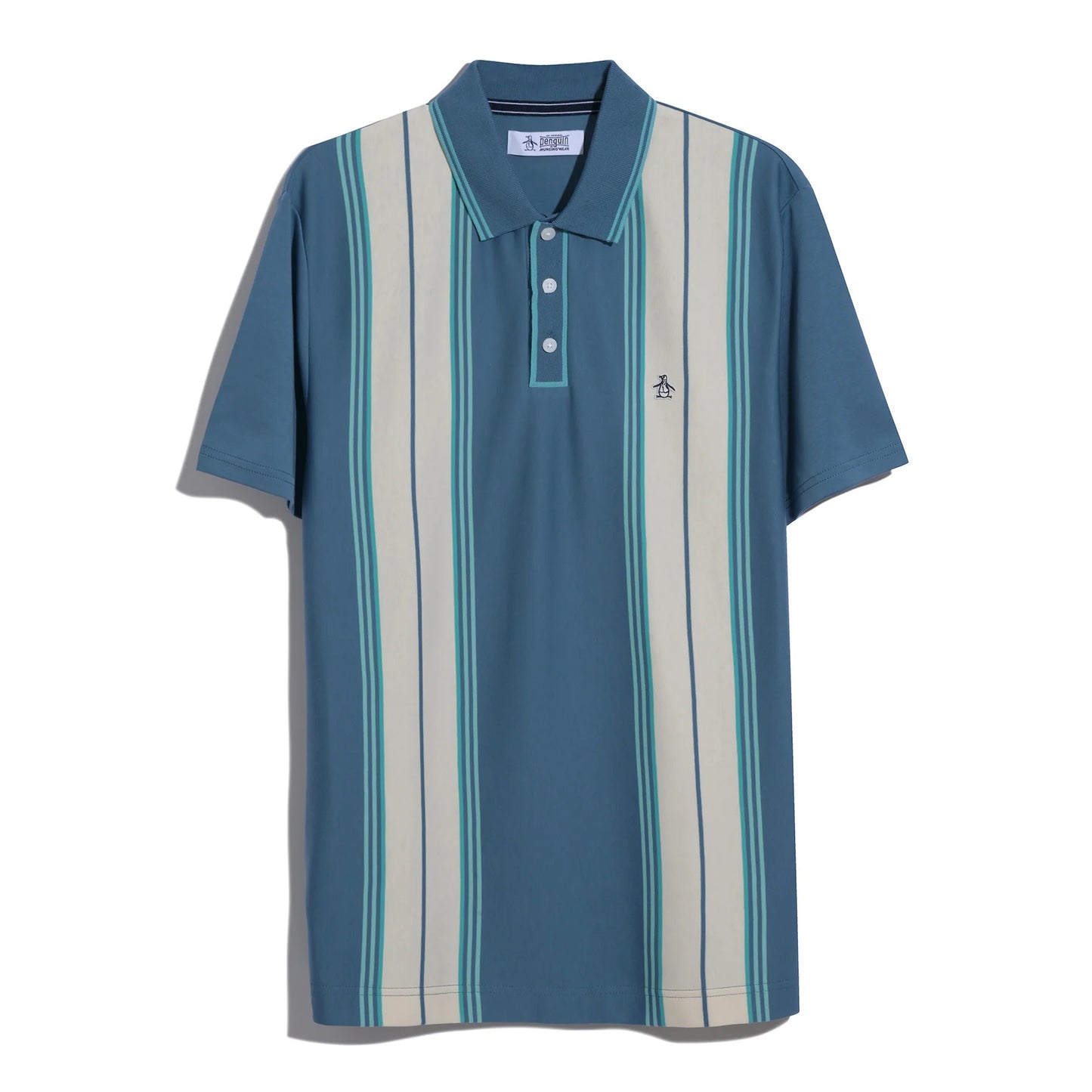 Original Penguin Jacquard Vertical Stripe Polo Shirt - Copen Blue