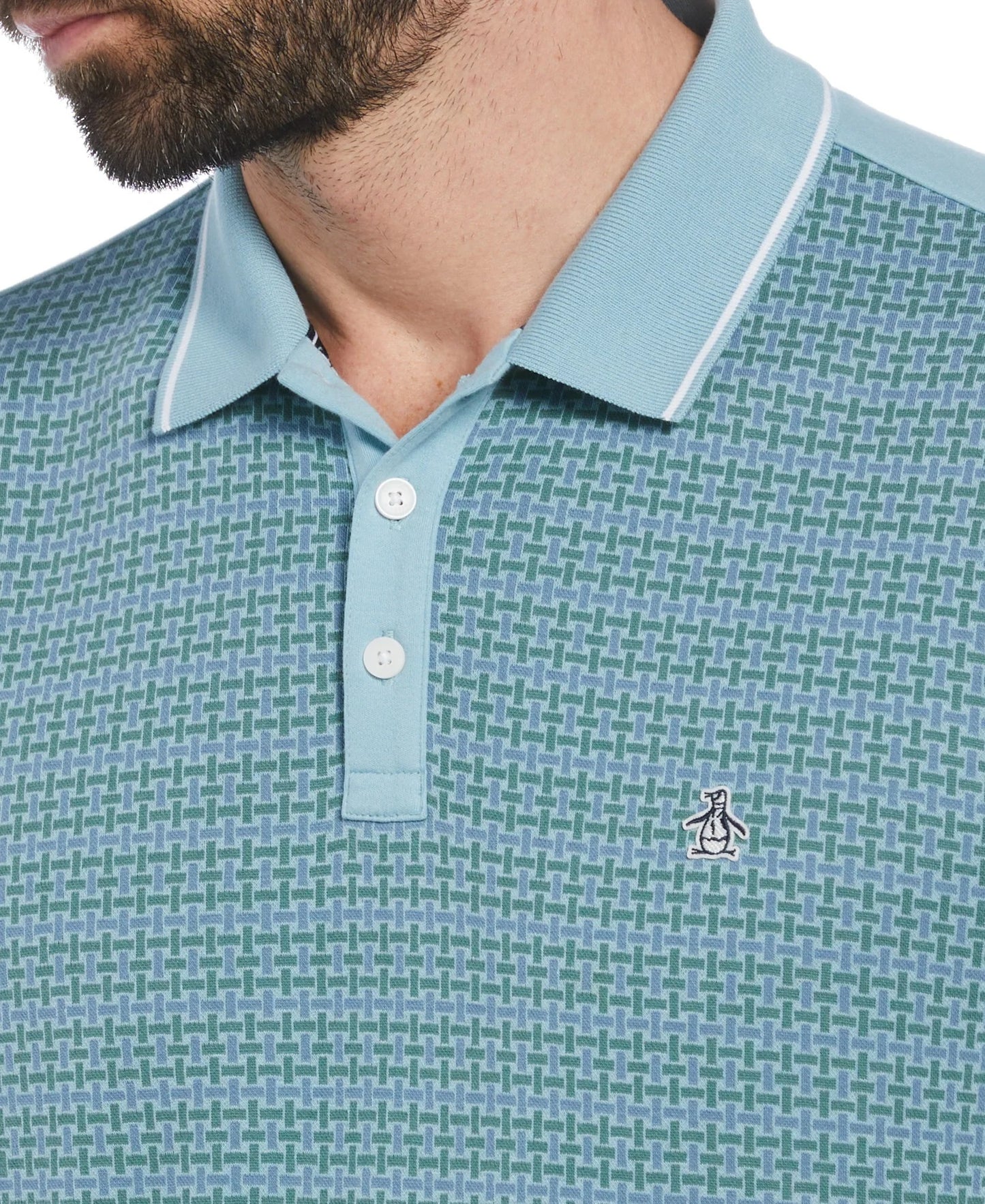 Original Penguin Jacquard Front Basketweave Pattern Polo Shirt - Tourmaline
