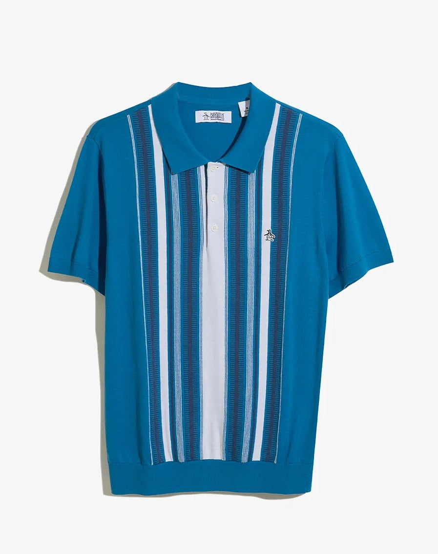 Original Penguin Vertical Striped Polo Shirt - Vallarta Blue