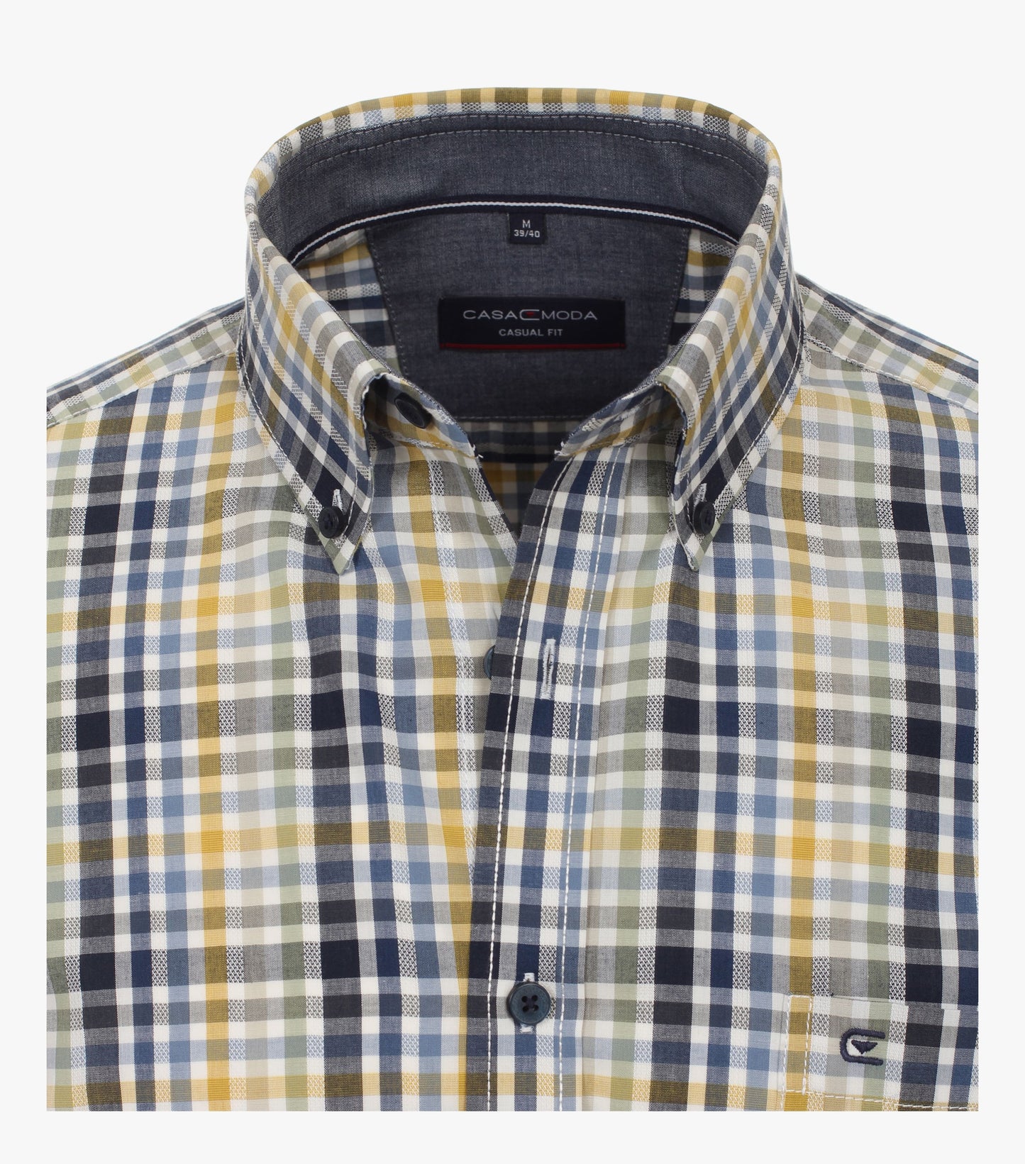 Casa Moda Long Sleeve Casual Checked Shirt 100 - Yellow/Navy/Green