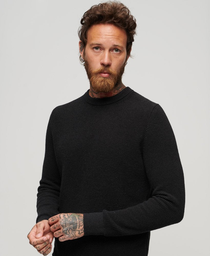 Superdry Textured Crew Knit Jumper - Raven Black Heather