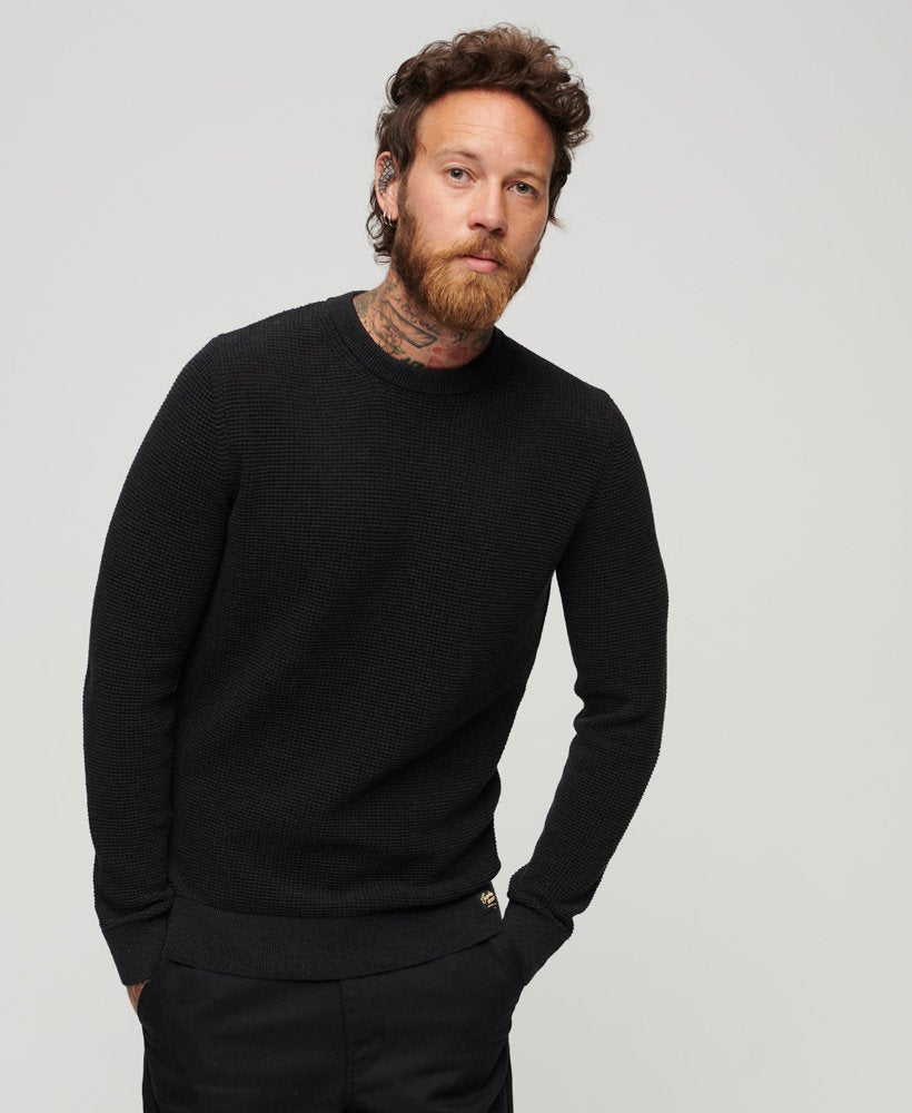 Superdry Textured Crew Knit Jumper - Raven Black Heather