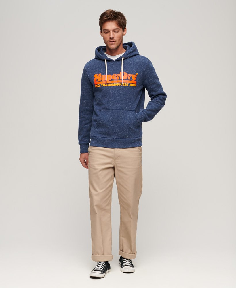 Superdry 70's Retro Font Logo Hoodie - Fifth Avenue Navy Snow