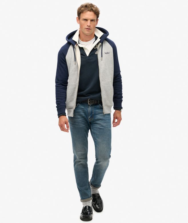 Superdry Essential Baseball Zip Hoodie - Athletic Grey Marl/Rich Navy Marl