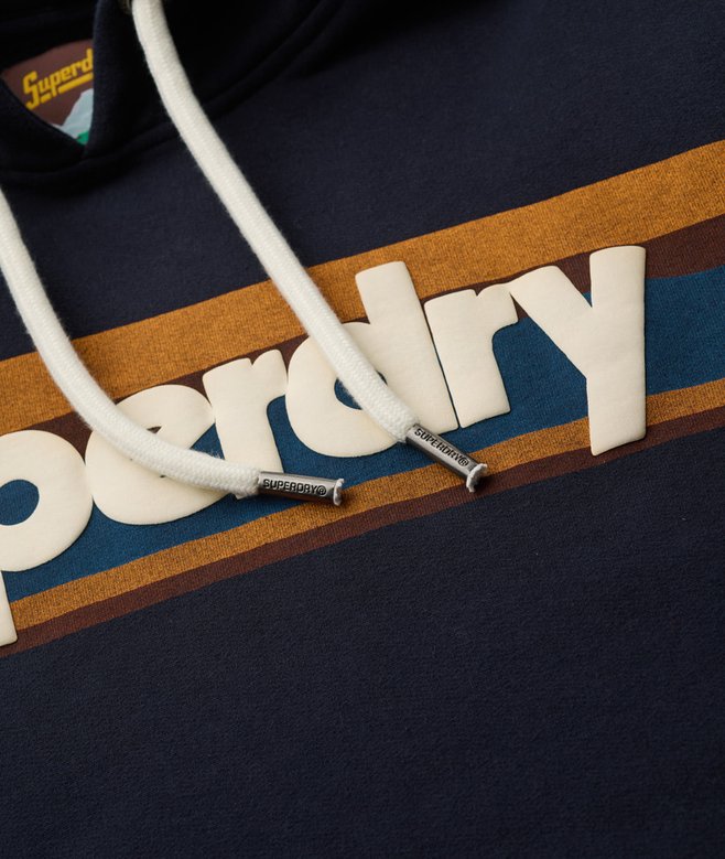Superdry Retro Stripe Logo Hoodie - Eclipse Navy
