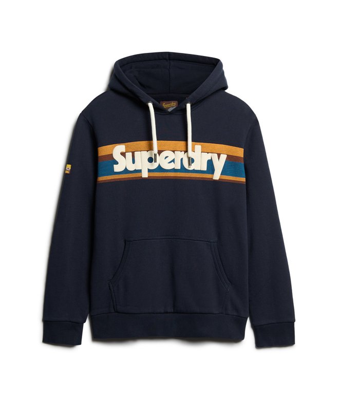 Superdry Retro Stripe Logo Hoodie - Eclipse Navy