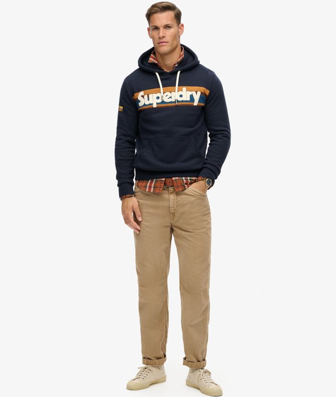 Superdry Retro Stripe Logo Hoodie - Eclipse Navy