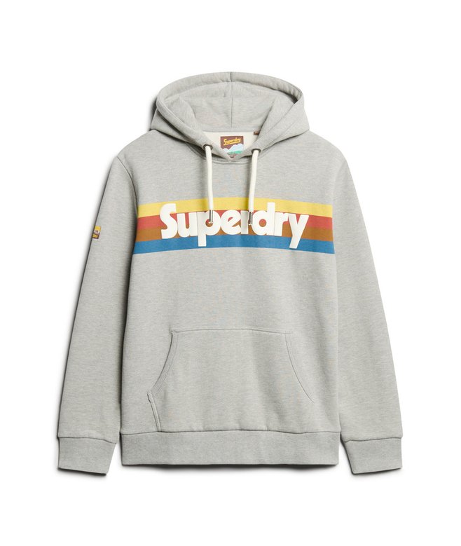 Superdry Retro Stripe Logo Hoodie - Grey Marl