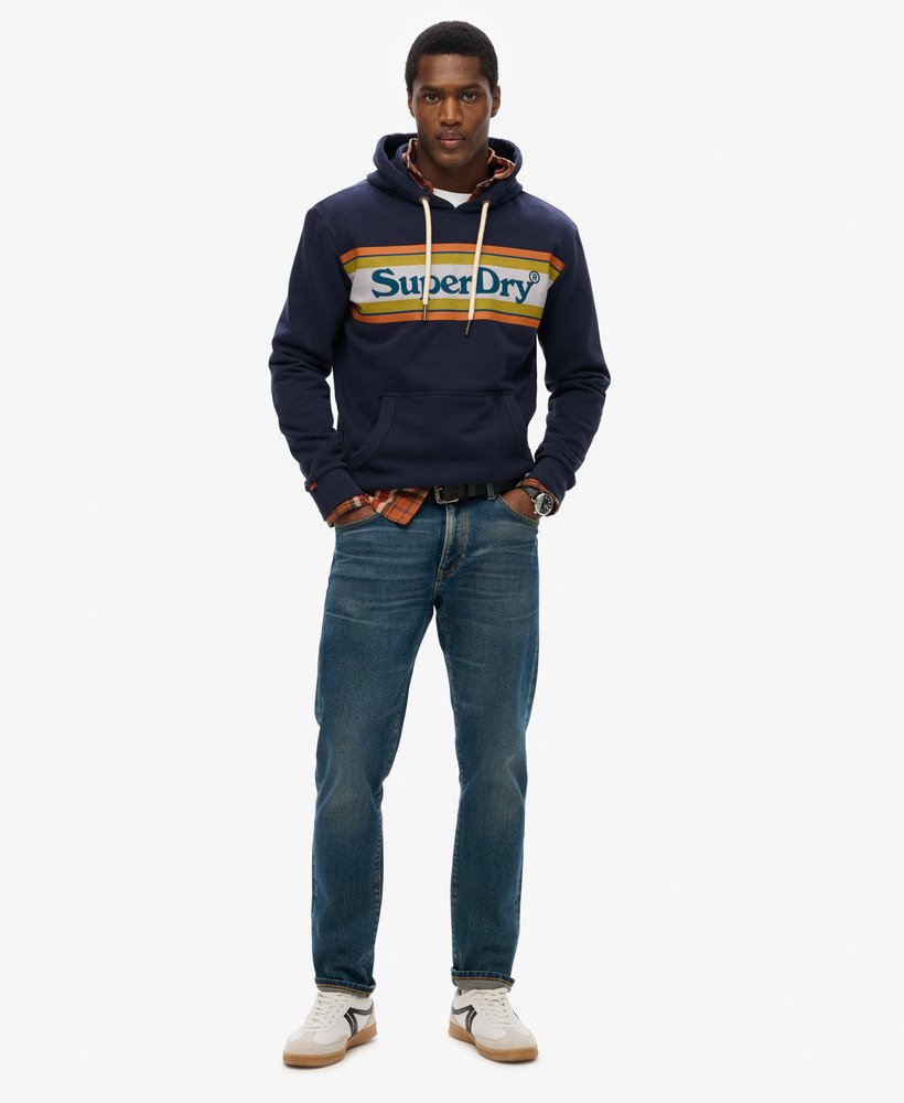 Superdry Venue Logo Stripe Relaxed Hoodie - Blue Navy Marl