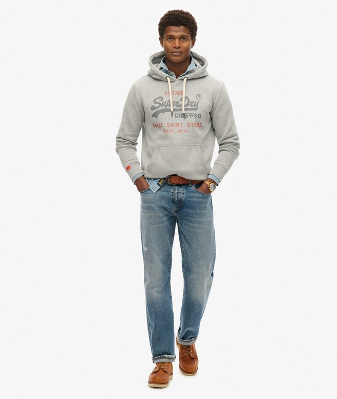 Superdry Vintage Logo Heritage Relaxed Hoodie - College Grey Marl