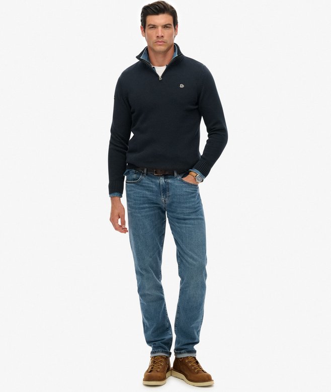 Superdry Cotton Half Zip Knit - Navy