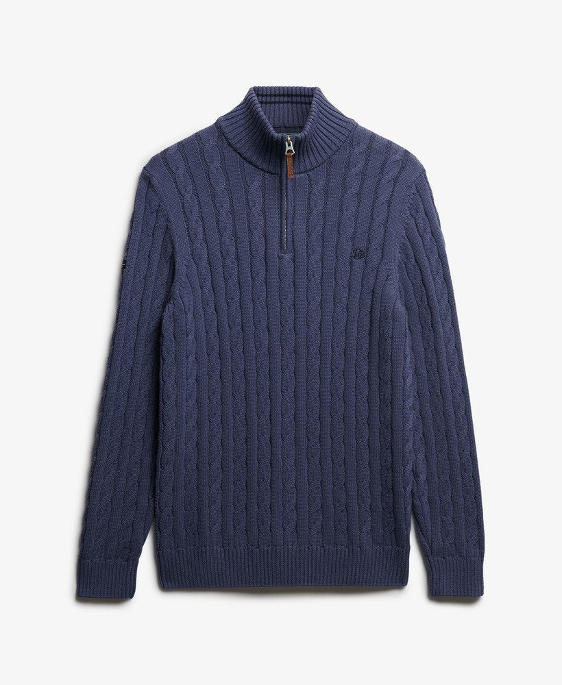Superdry Cotton Classic Cable Half Zip - Soft Navy
