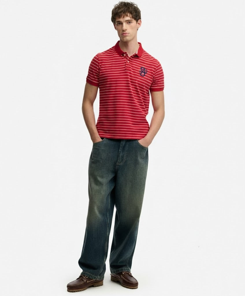 Superdry Vintage Stripe Jersey Polo Shirt - Red Stripe