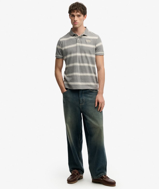 Superdry Vintage Stripe Jersey Polo Shirt - Griffin Grey Marl Stripe
