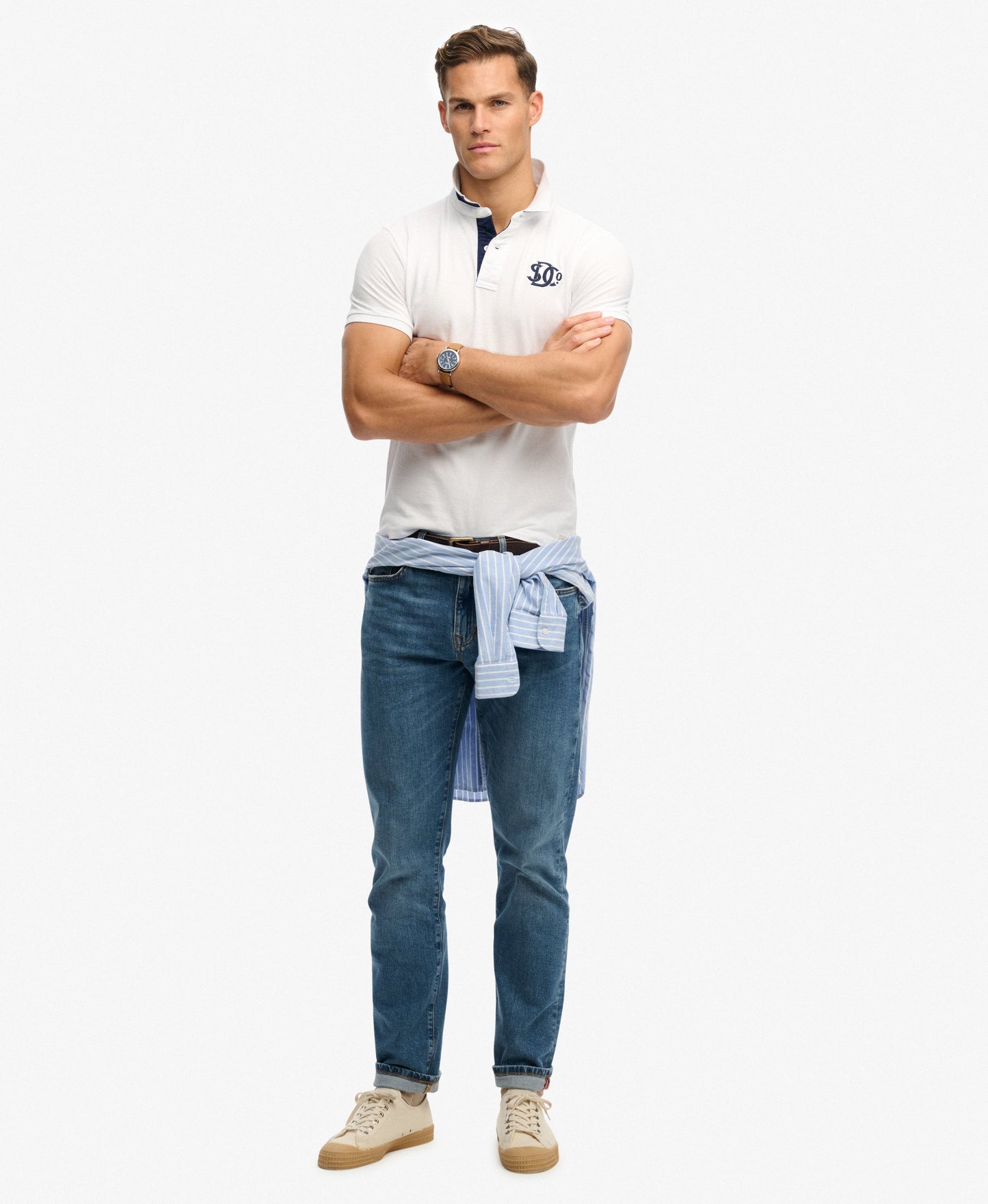 Superdry Pique Monogram Polo Shirt - Optic/Darkest Navy