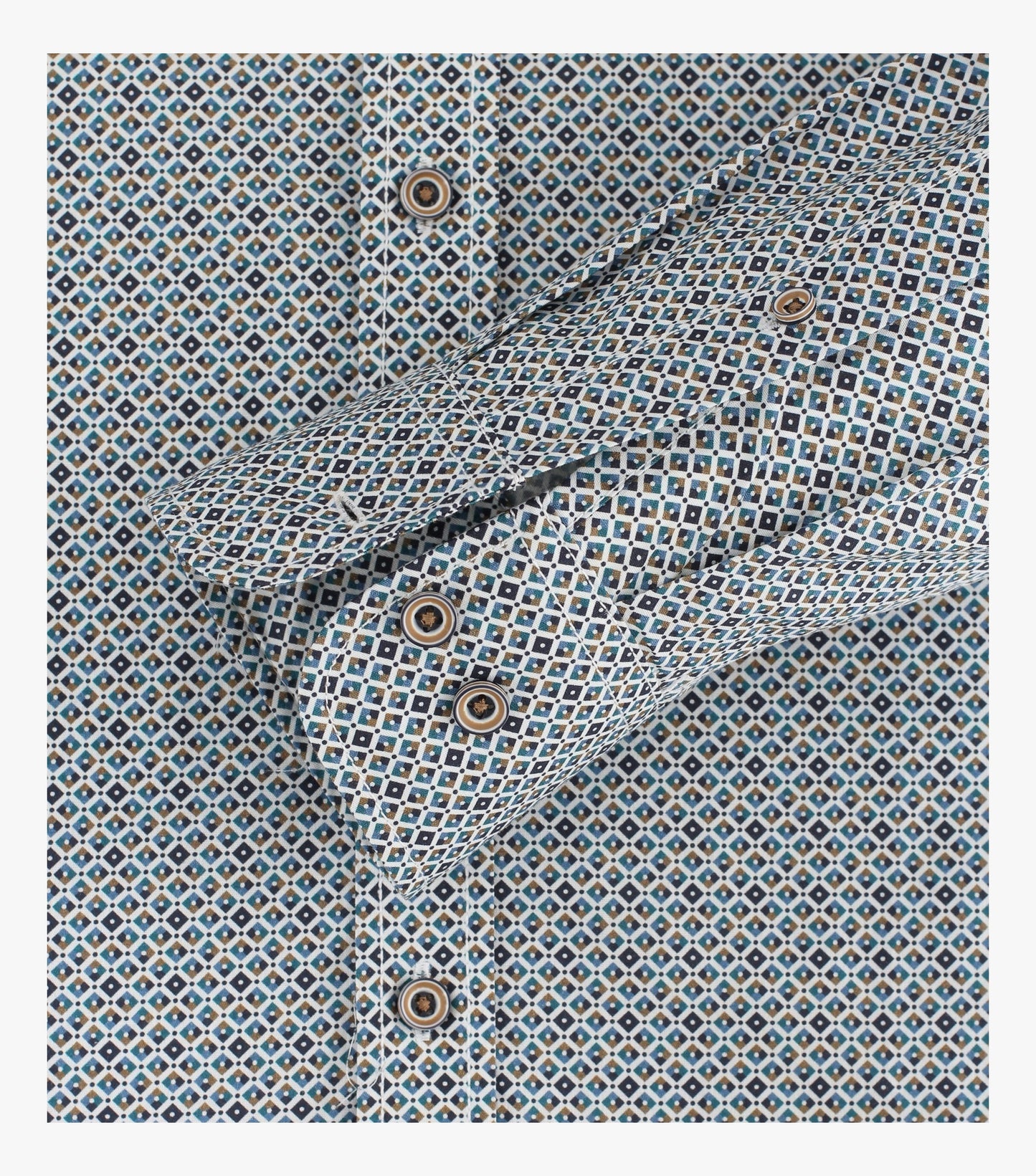 Casa Moda Long Sleeve Diamond Print Casual Shirt - Turquoise