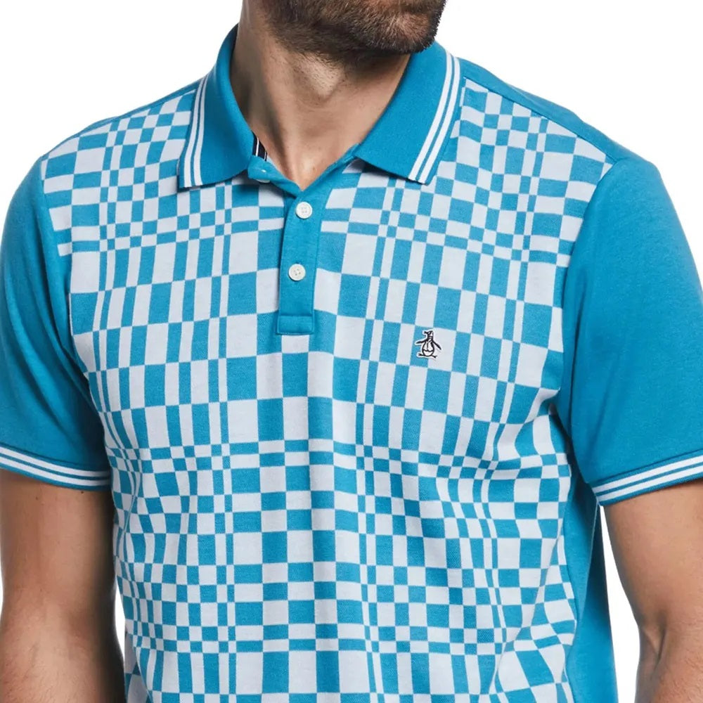 Original Penguin Tile Print Short Sleeve Polo Shirt - Mosaic Blue