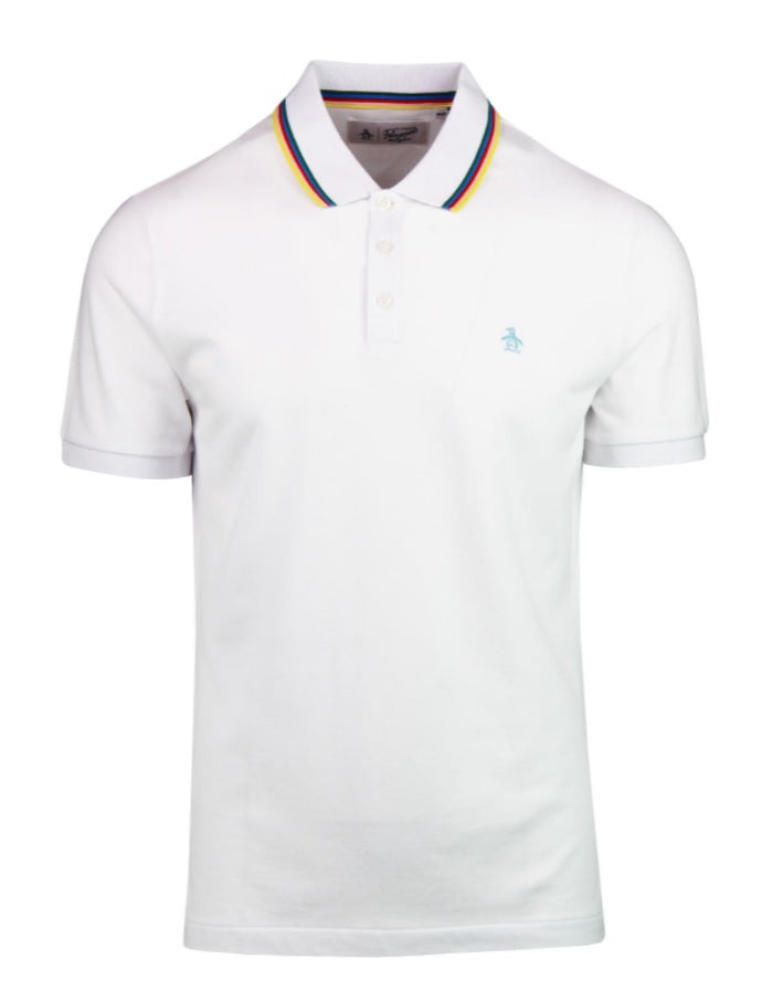 Original Penguin Rainbow Tipped Pique Polo Shirt - Bright White