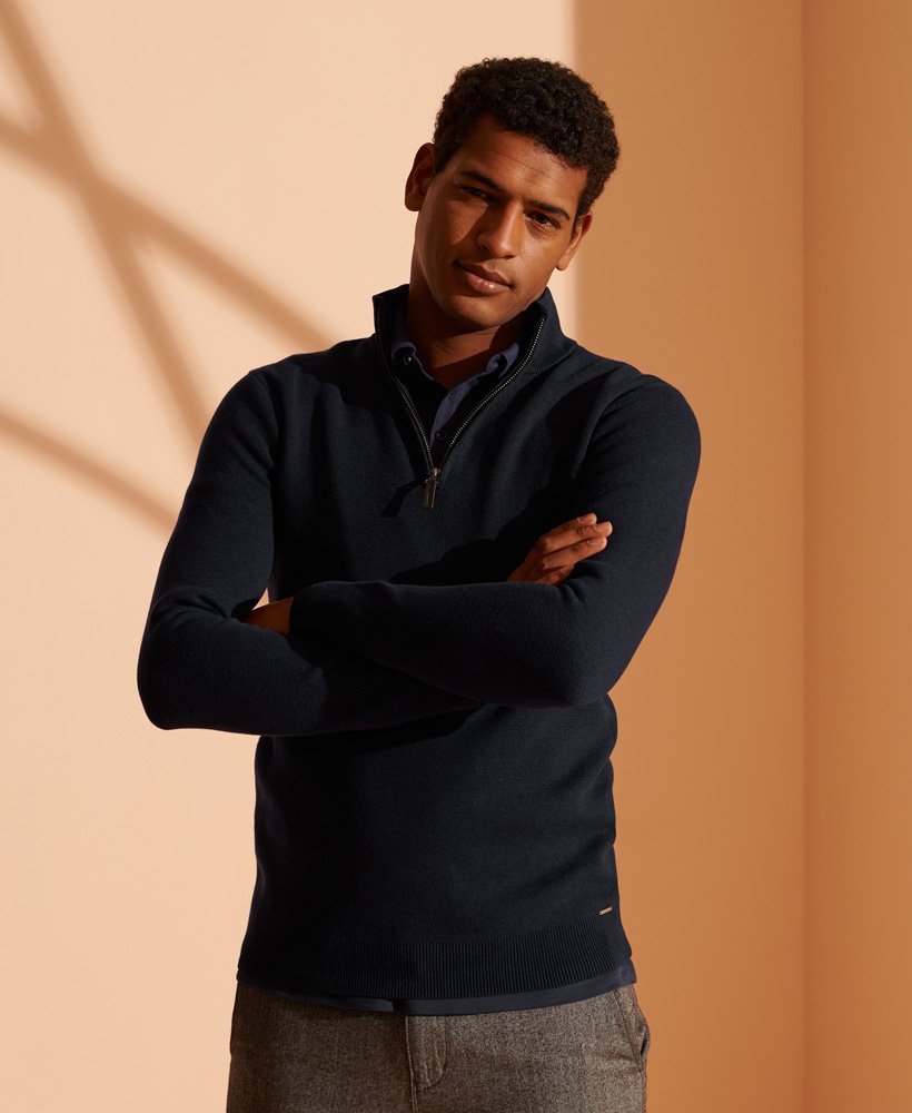 Superdry Vintage EMB Cotton/Cash Henley Half Zip Jumper Dark