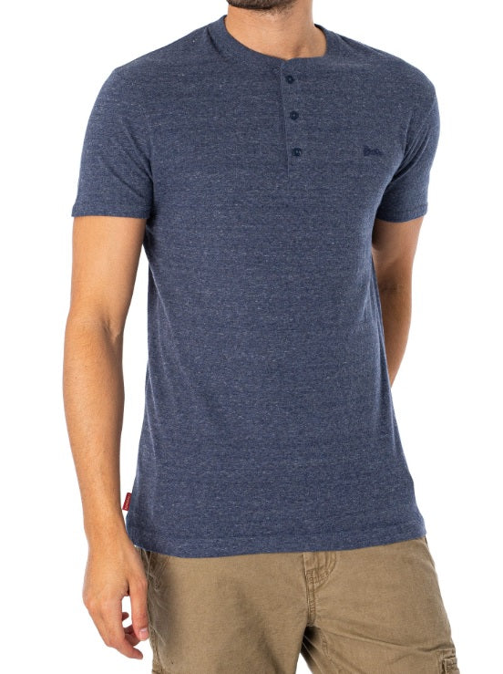 Superdry Vintage Logo Embroidered Henley T-Shirt - Navy Marl