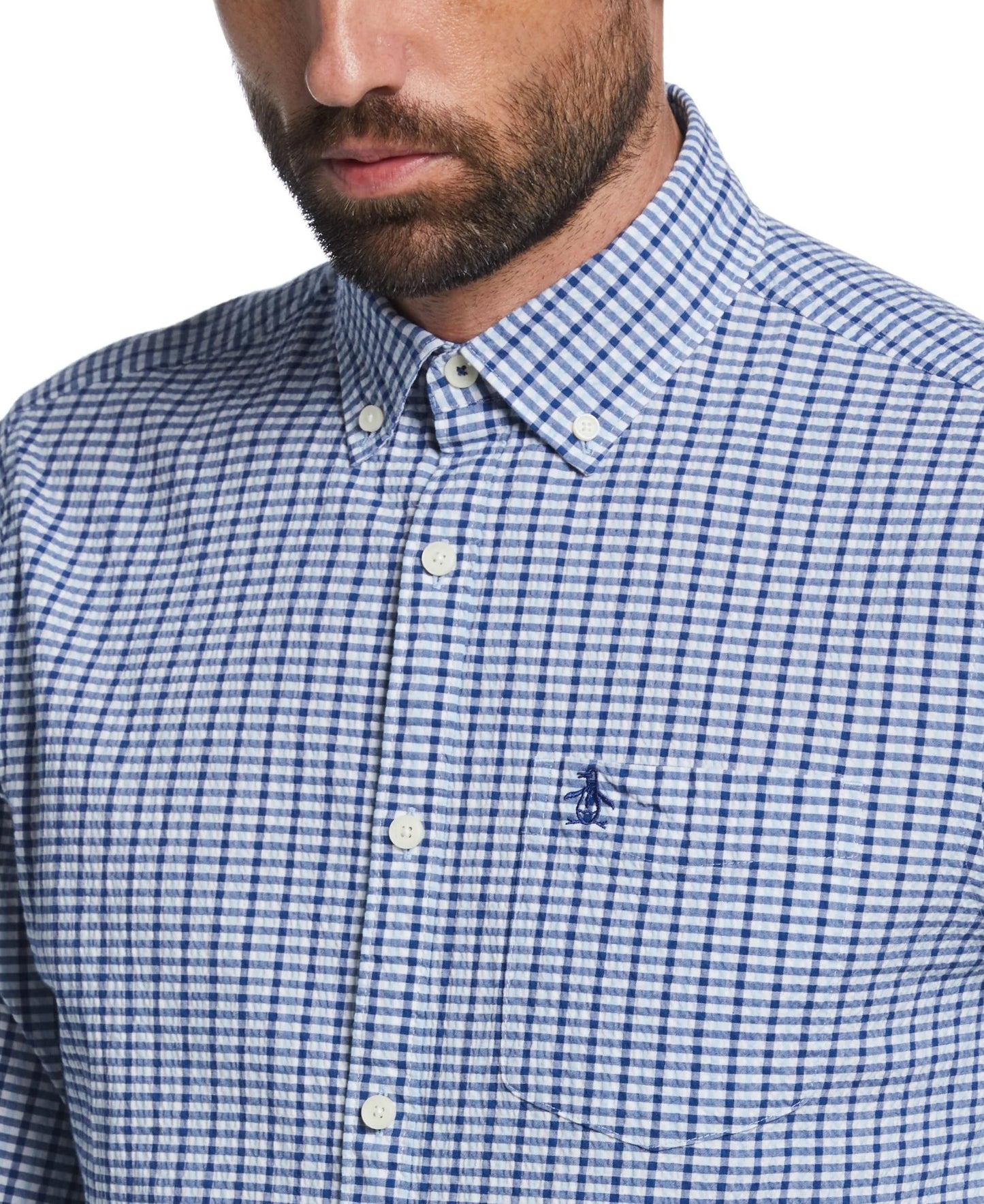 Original Penguin Slim Fit Plaid Shirt - Cerulean