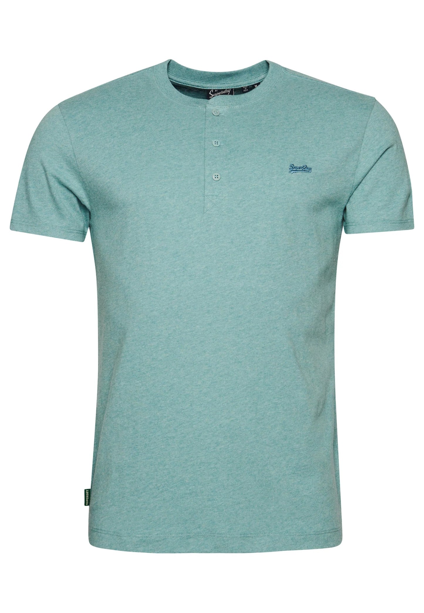 Superdry Vintage Logo Embroidered Henley T-Shirt - Seafoam Blue Marl