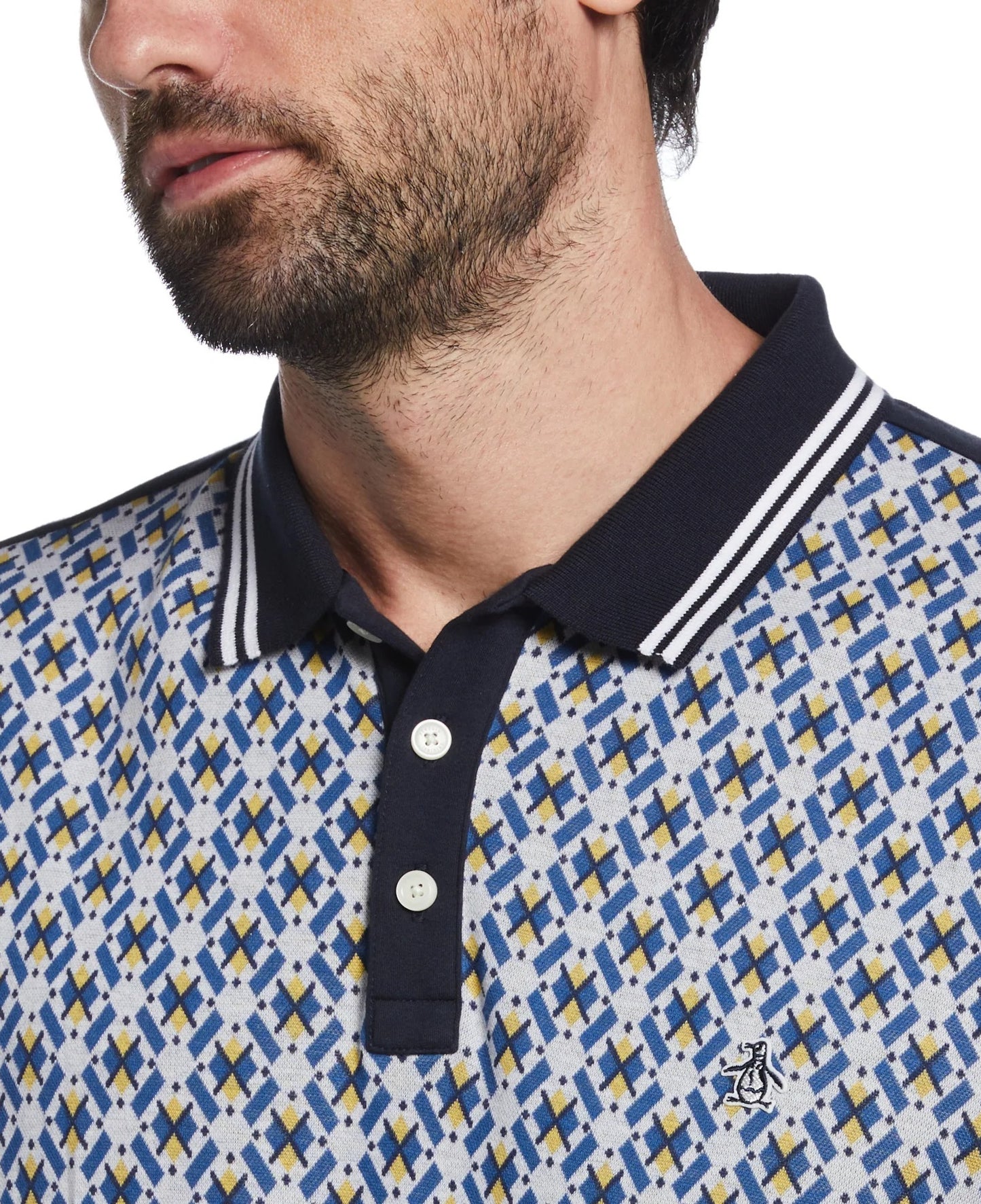 Original Penguin Premium Geo Jacquard Front Polo Shirt - Dark Sapphire