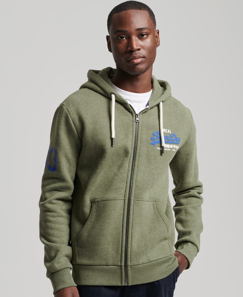 Superdry Vintage Logo Classic Full Zip Hoodie - Thrift Olive Marl