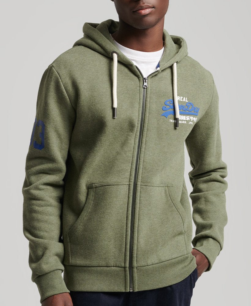Superdry Vintage Logo Classic Full Zip Hoodie - Thrift Olive Marl