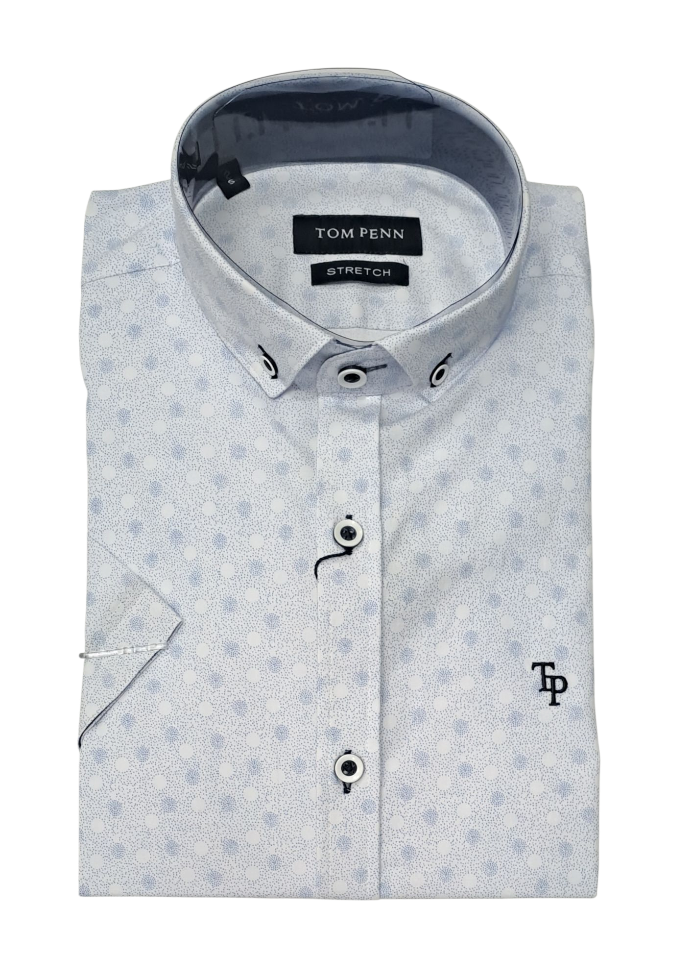 Tom Penn Short Sleeve Casual Shirt TP-925 - White/Sky