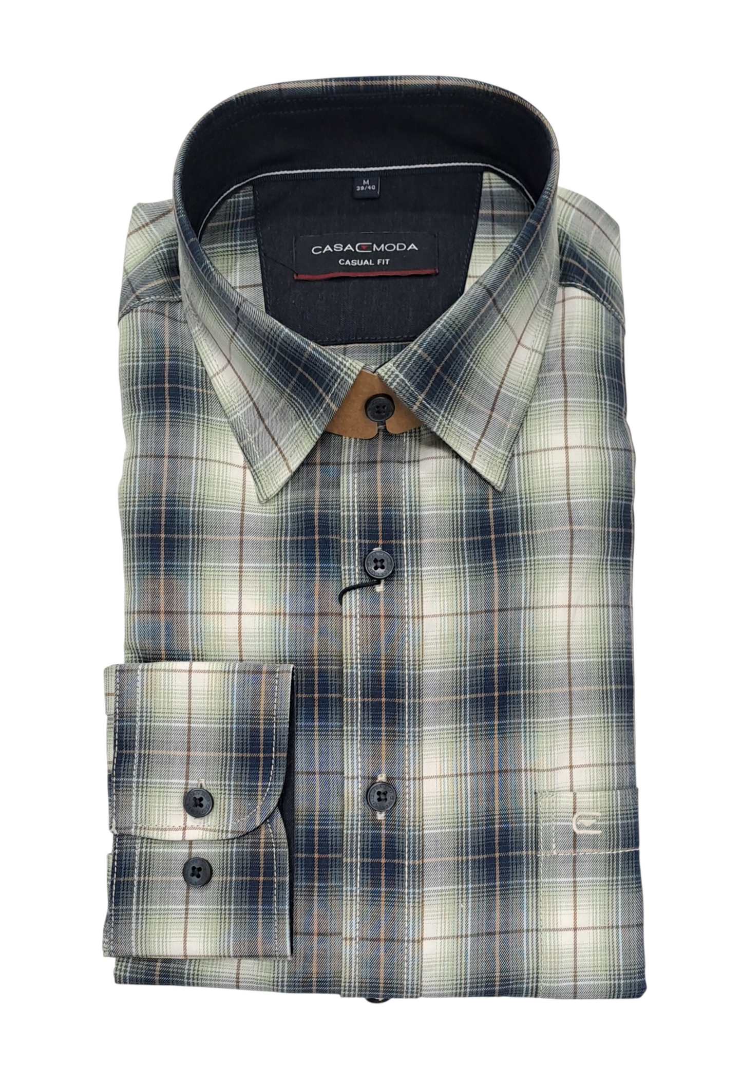 Casa Moda Casual Fit Checked Long Sleeve Shirt - Green/Navy