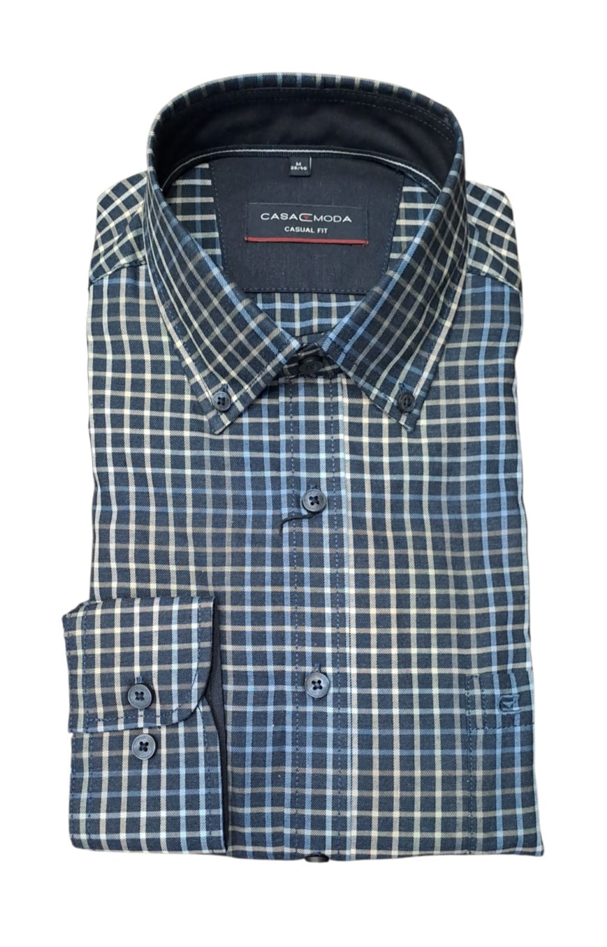 Casa Moda Long Sleeve Casual Check Shirt - Navy