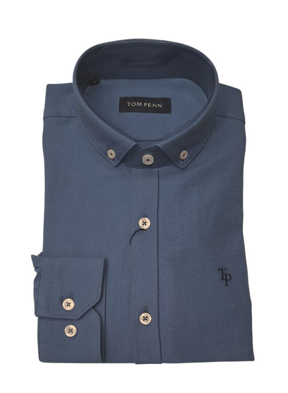 Tom Penn Long Sleeve Oxford Casual Shirt 330 - Cobalt