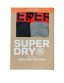 Superdry Organic Cotton Boxer Double Pack - Black/Black Mid Grey Stripe