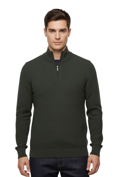 Tom Penn Half Zip Sweater - Dark Khaki