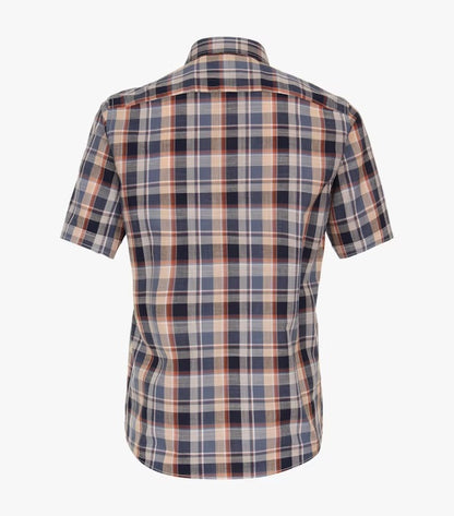 Casa Moda Checkered Short Sleeve Shirt - Dark Blue