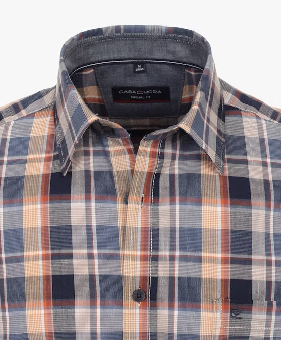 Casa Moda Checkered Short Sleeve Shirt - Dark Blue