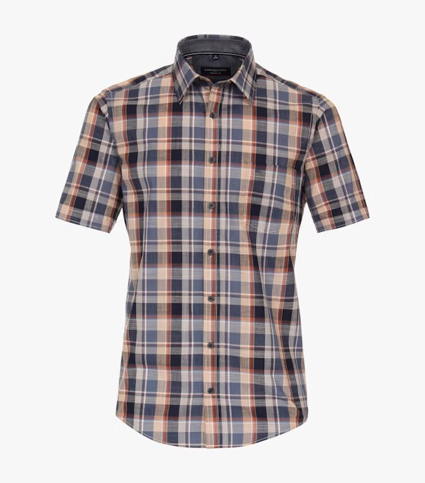 Casa Moda Checkered Short Sleeve Shirt - Dark Blue