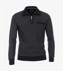 Casa Moda Troyer Half Zip Sweatshirt 105 - Grey/Navy